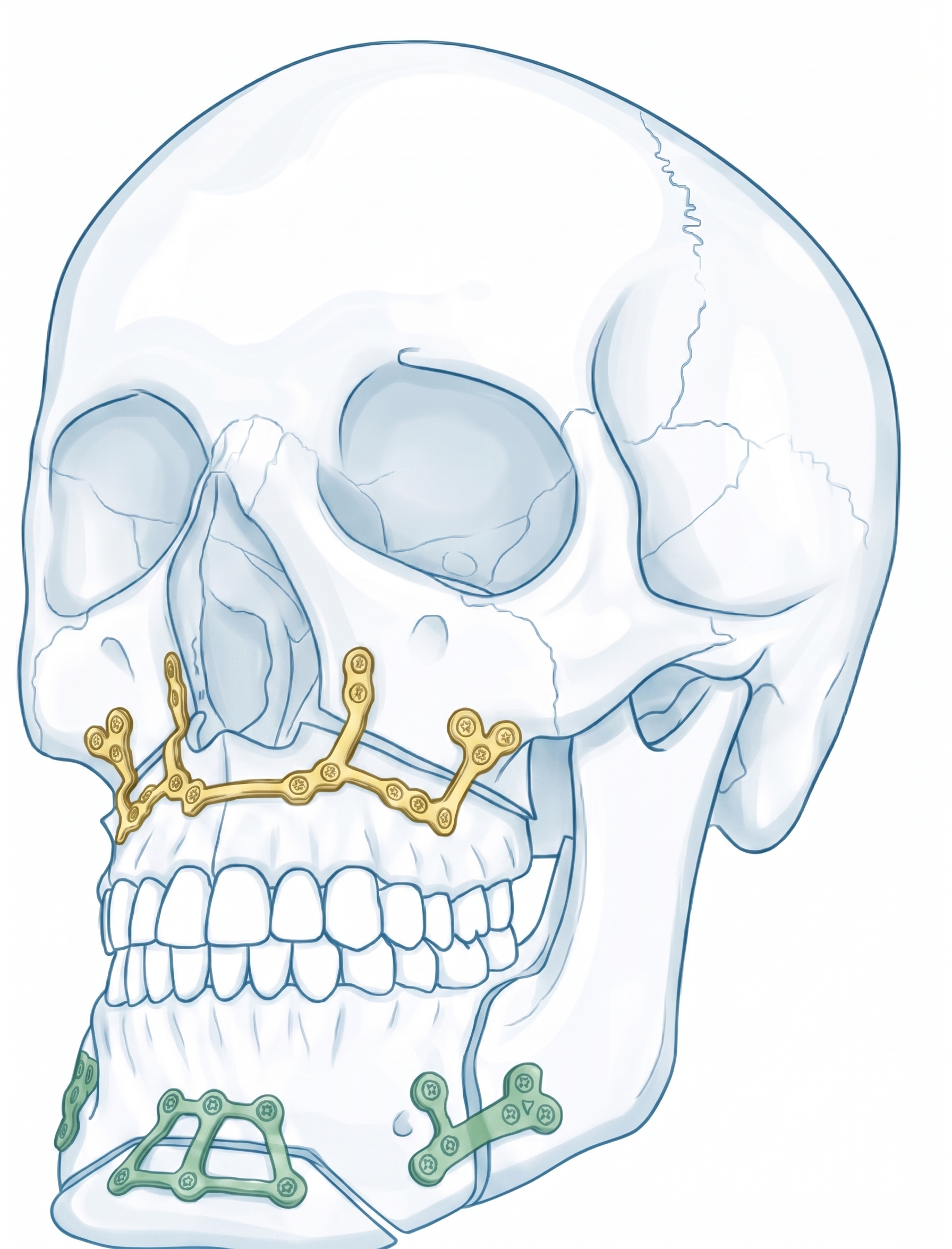 Custom maxillofacial plates for orthognathic surgery, trauma, fibula reconstruction, and genioplasty