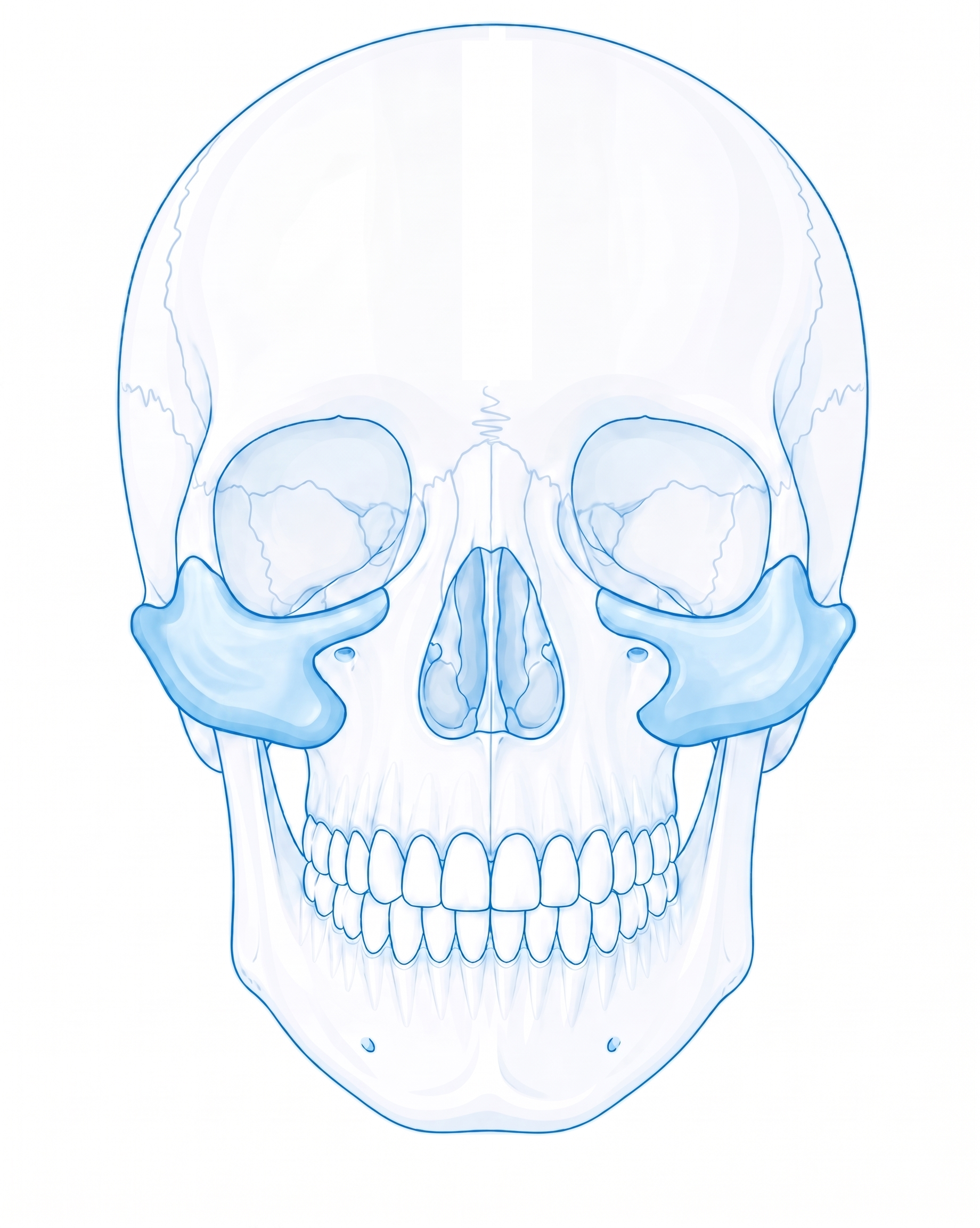 Frontal skull with malar onlay
