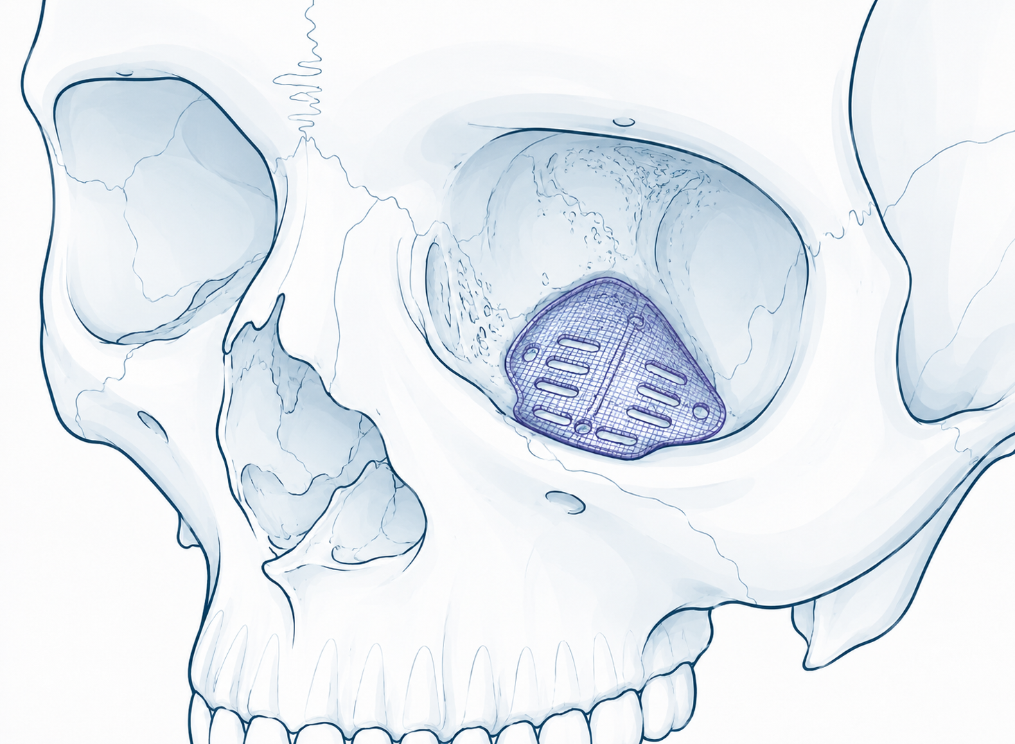 Patient specific orbital floor implant in the orbit