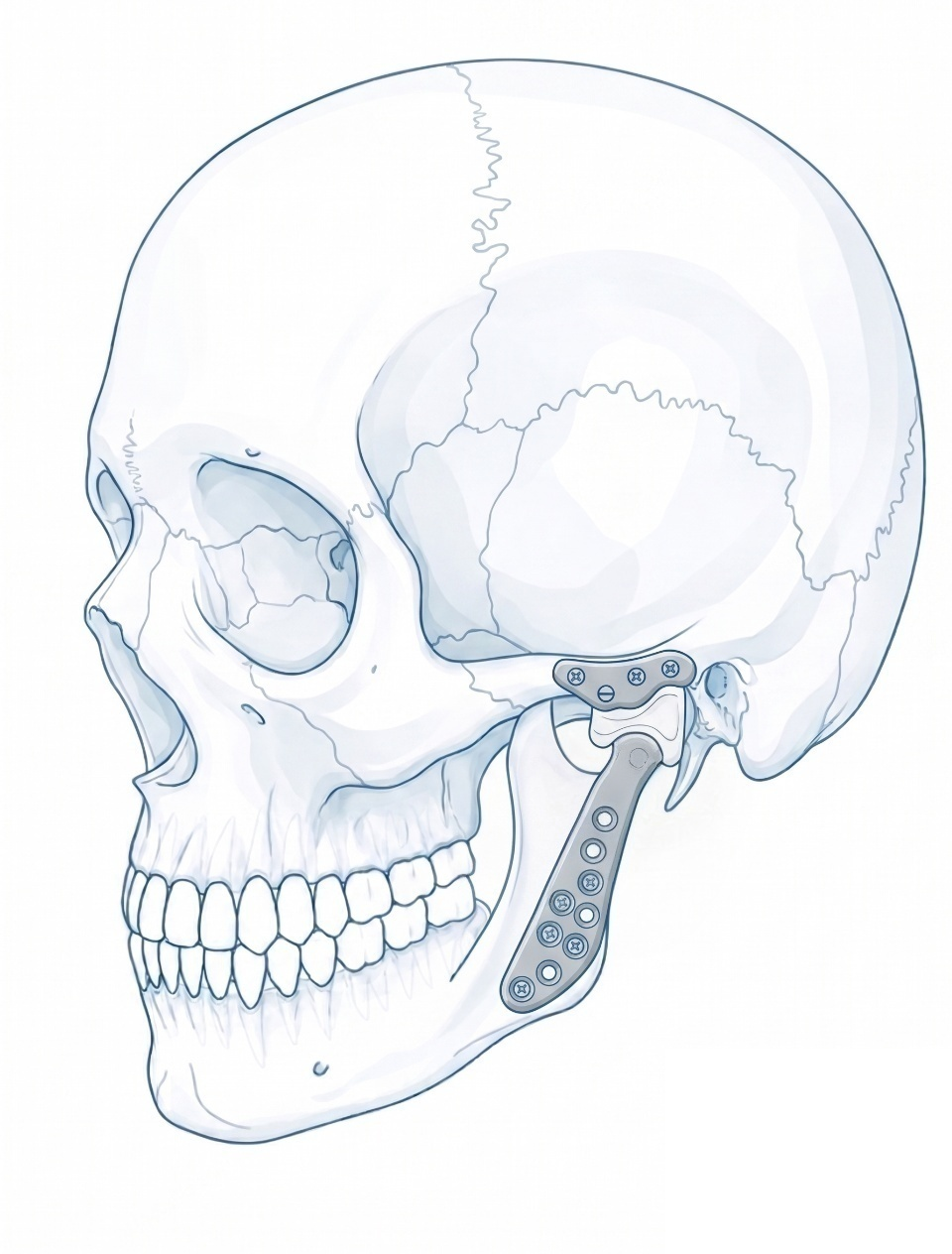 Lateral skull with patient specific TMJ reconstruction implant