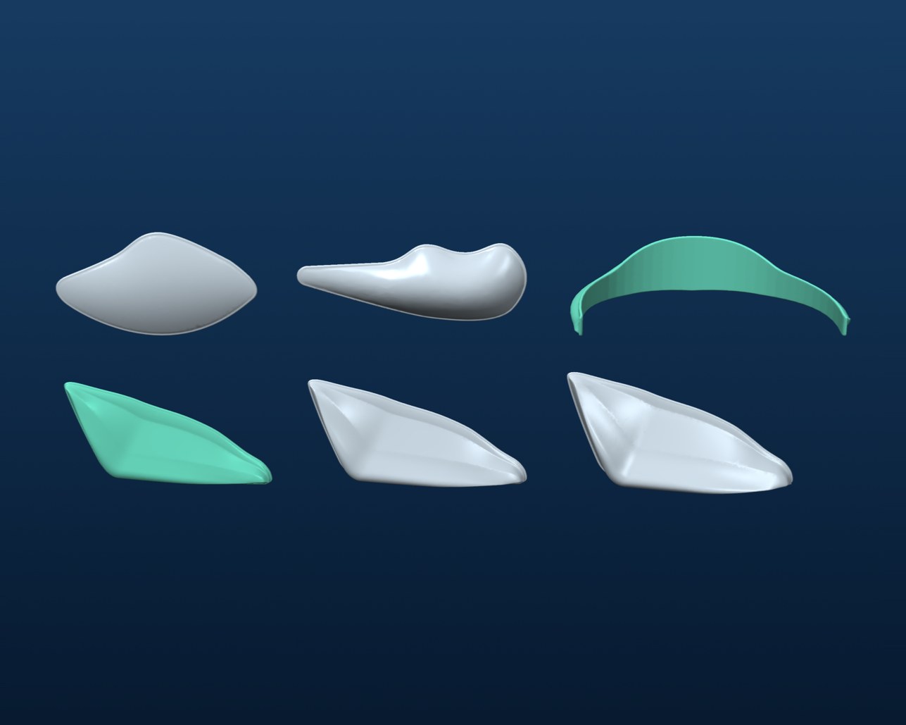 Cheek and chin shapes, angle in 5, 7 and 10 mm