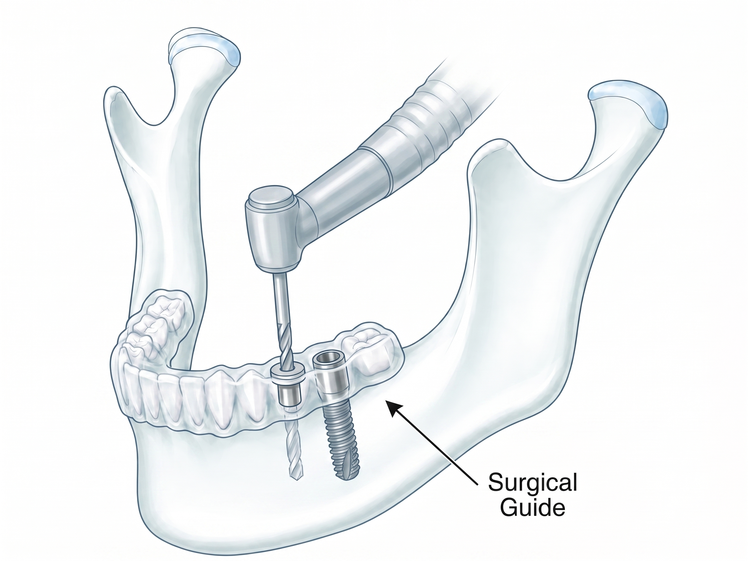 Mandibular implant drilling guide with sleeve and drill